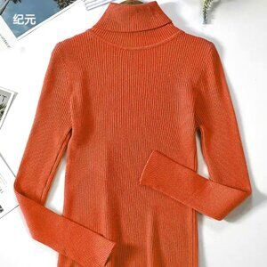 ORANGE PERSIMMON LIGHTWEIGHT LONG SLEEVE FINE RIB O/S TURTLENECK SWEATER